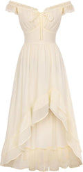 Off-Shoulder Chiffon Corset High-Low Dress in Apricot
