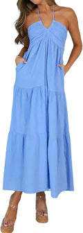 Halter Tiered Maxi Dress in Azure