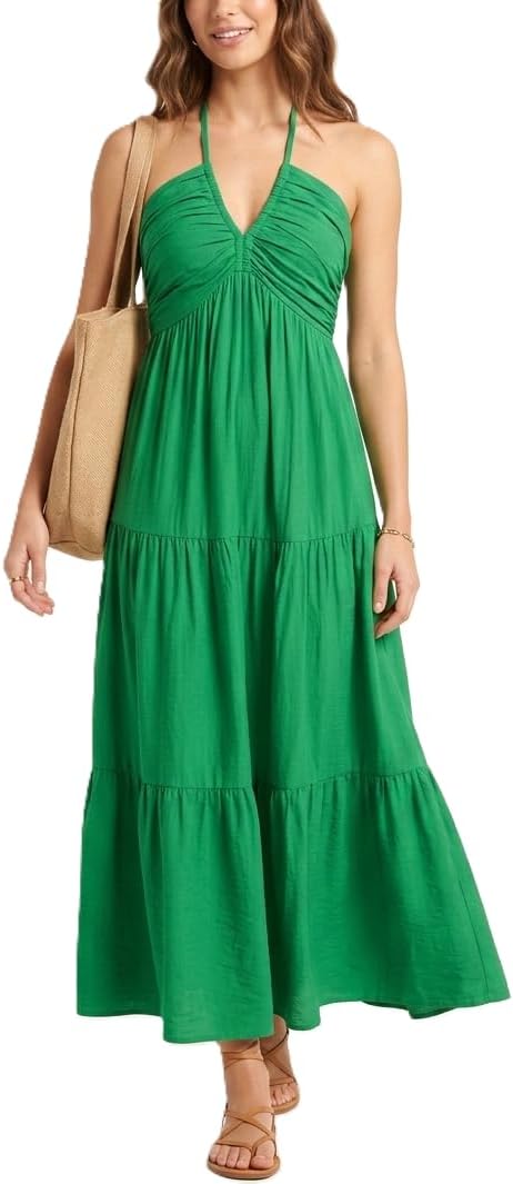 Halter Tiered Maxi Dress in Green