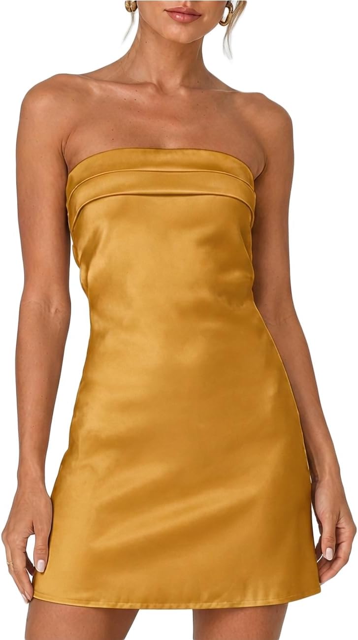 Satin Strapless Backless Tube Mini Dress in Orange
