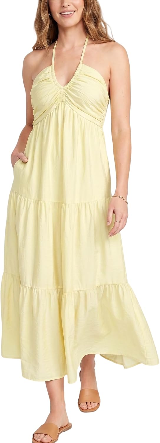 Halter Tiered Maxi Dress in Yellow