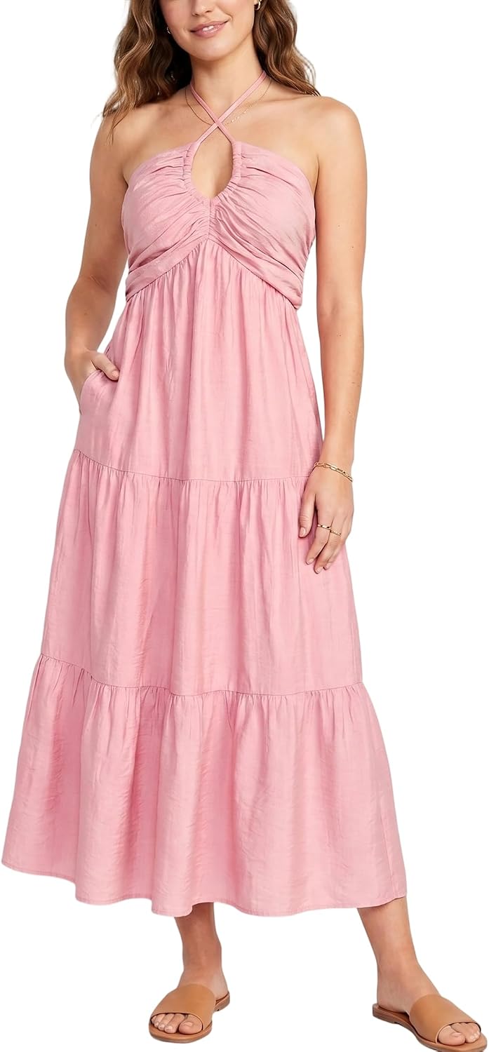 Halter Tiered Maxi Dress in Pink