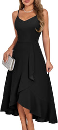 Ruffle High-Low Spaghetti Strap Cocktail Dress in Black