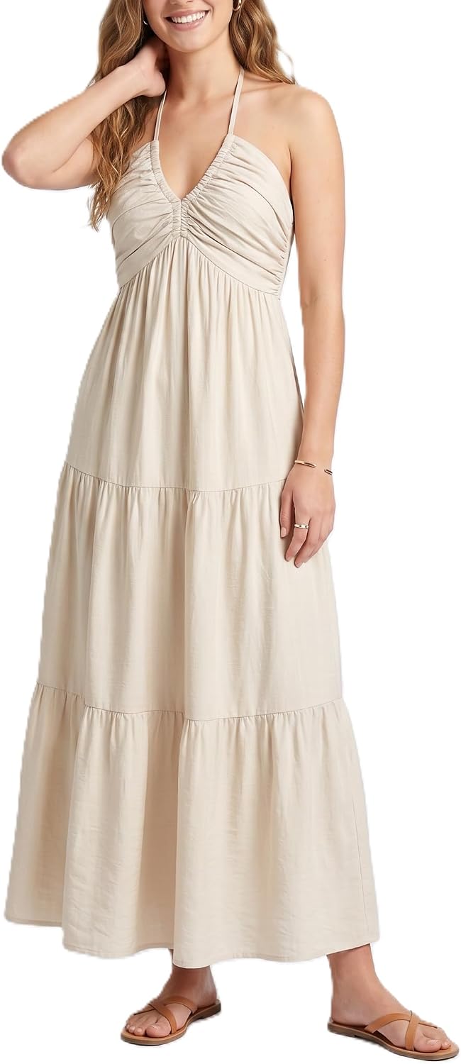 Halter Tiered Maxi Dress in Sand
