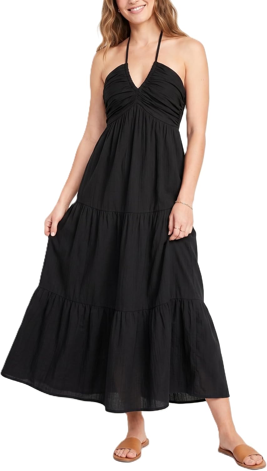 Halter Tiered Maxi Dress in Onyx