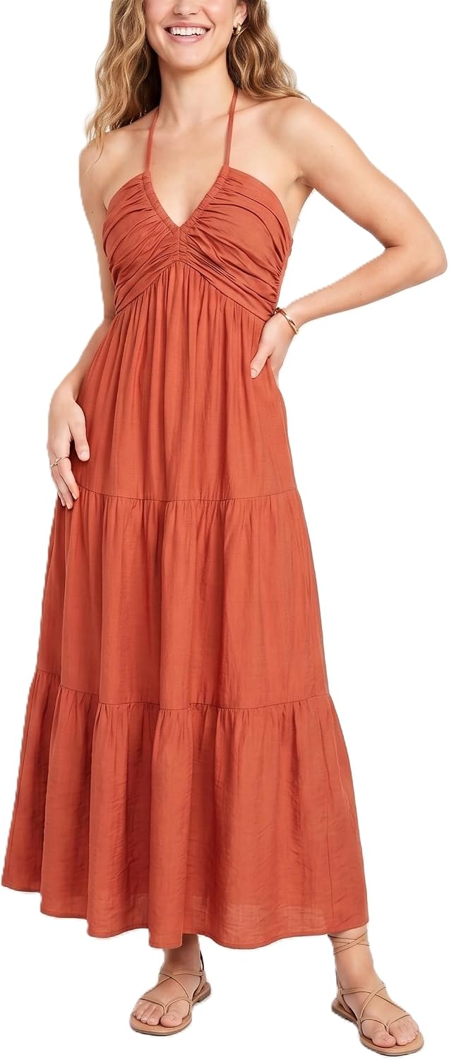 Halter Tiered Maxi Dress in Terracotta