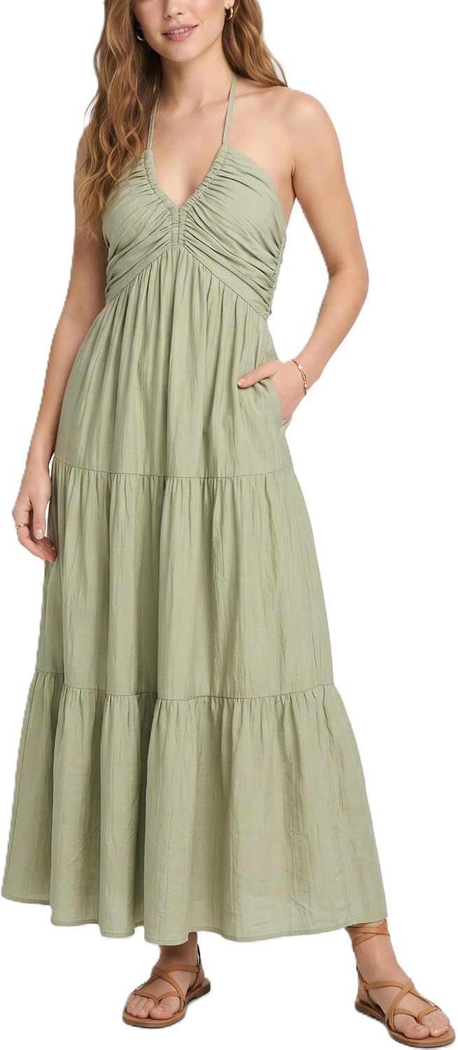 Halter Tiered Maxi Dress in Soft Pistachio