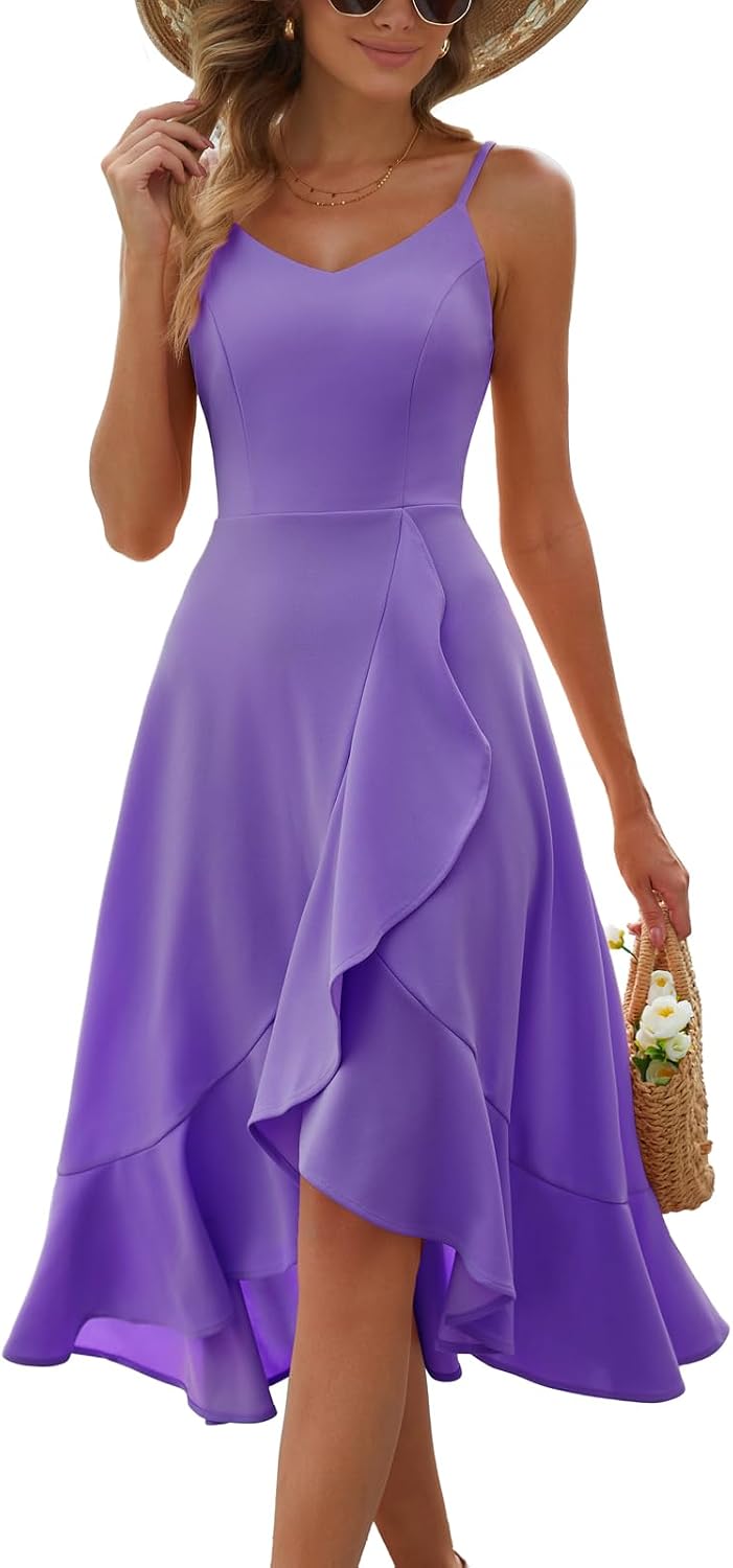 Ruffle High-Low Spaghetti Strap Cocktail Dress in Lavender