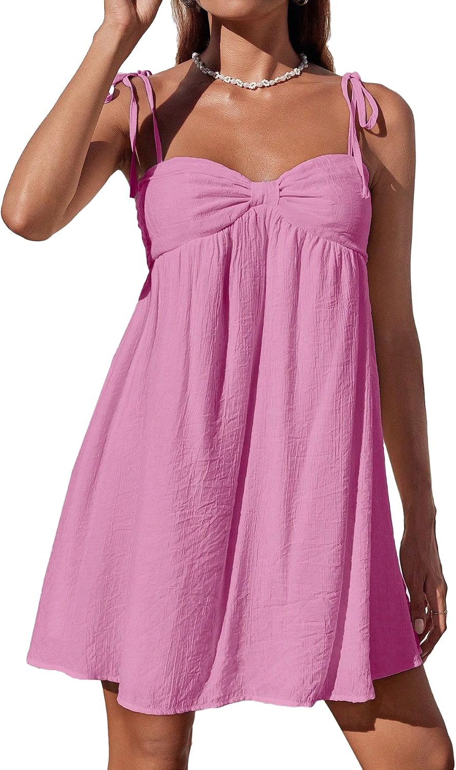 Spaghetti Strap Flowy Mini Sundress in Hot Pink