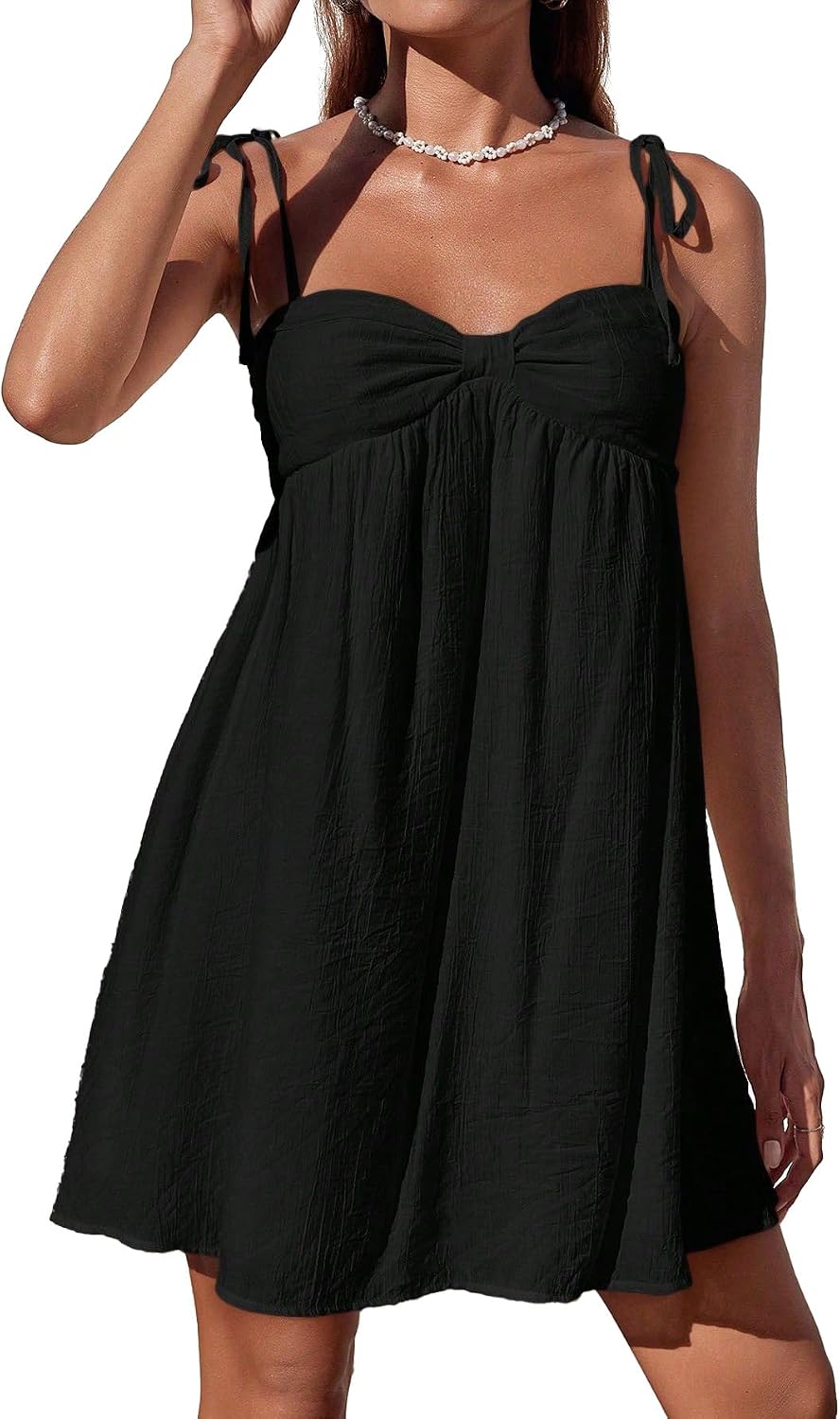 Spaghetti Strap Flowy Mini Sundress in Black