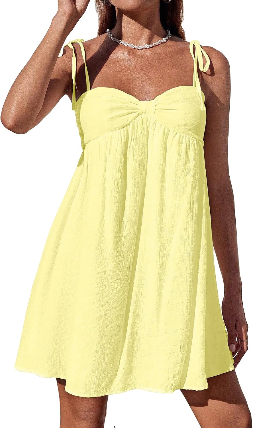 Spaghetti Strap Flowy Mini Sundress in Yellow