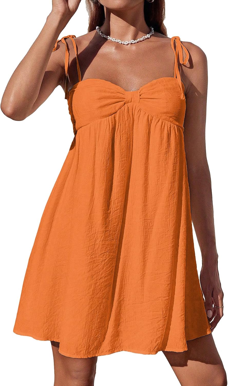 Spaghetti Strap Flowy Mini Sundress in Orange