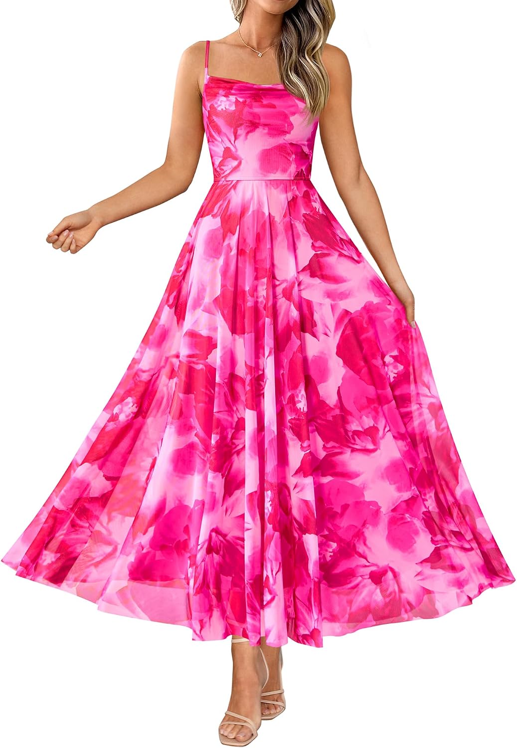 Floral Spaghetti Strap Maxi Dress in Floral Pink