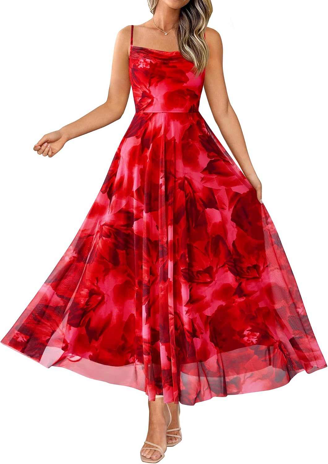 Floral Spaghetti Strap Maxi Dress in Floral Red