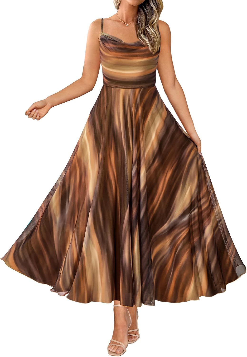 Floral Spaghetti Strap Maxi Dress in Floral Brown