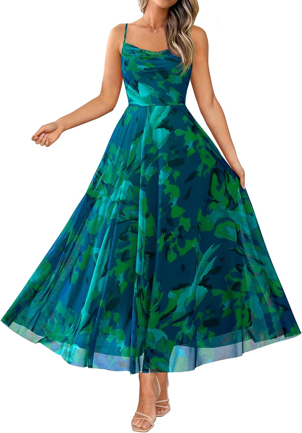 Floral Spaghetti Strap Maxi Dress in Floral Green