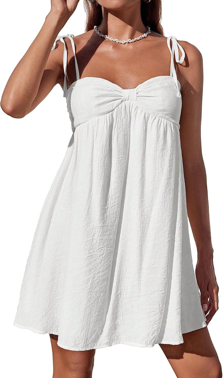 Spaghetti Strap Flowy Mini Sundress in White
