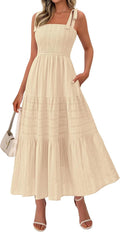 Tie-Strap Smocked Tiered Maxi Sundress in Apricot