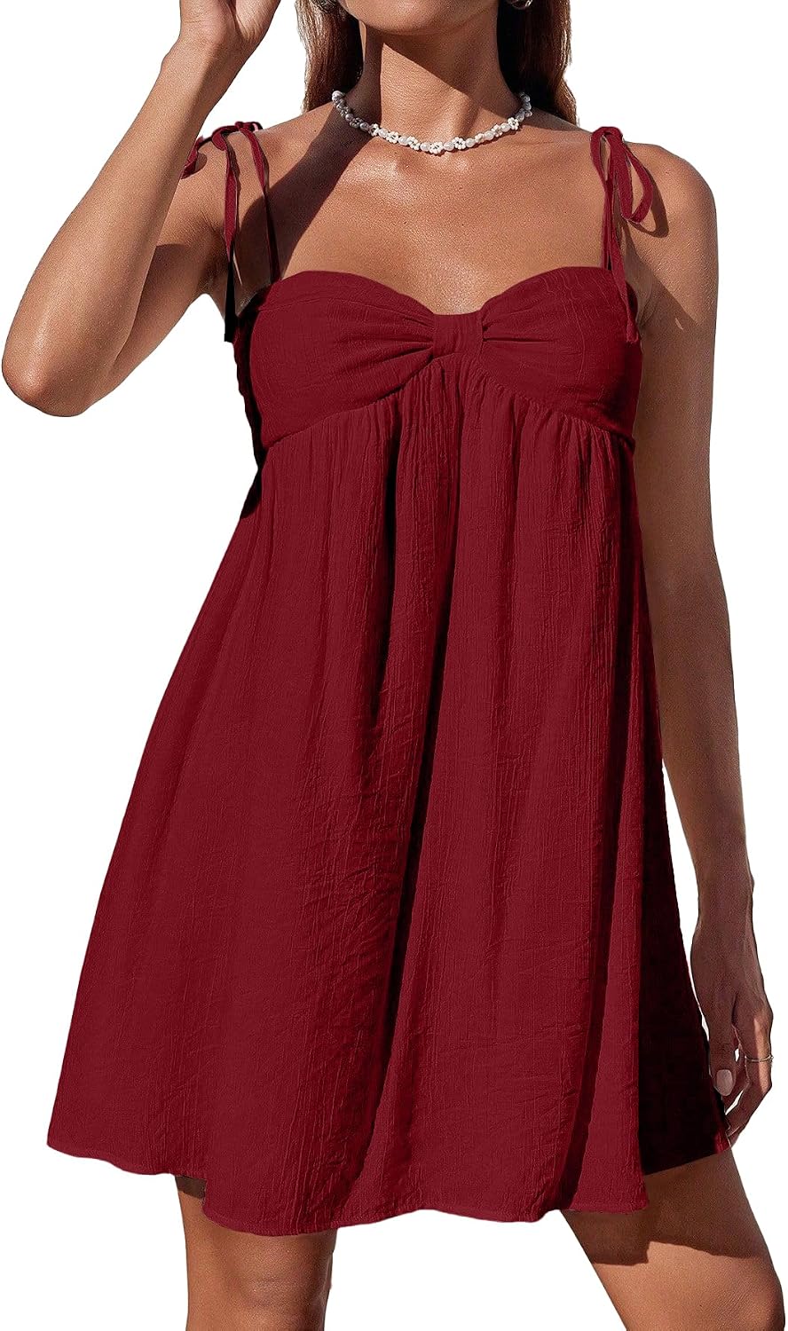 Spaghetti Strap Flowy Mini Sundress in Red