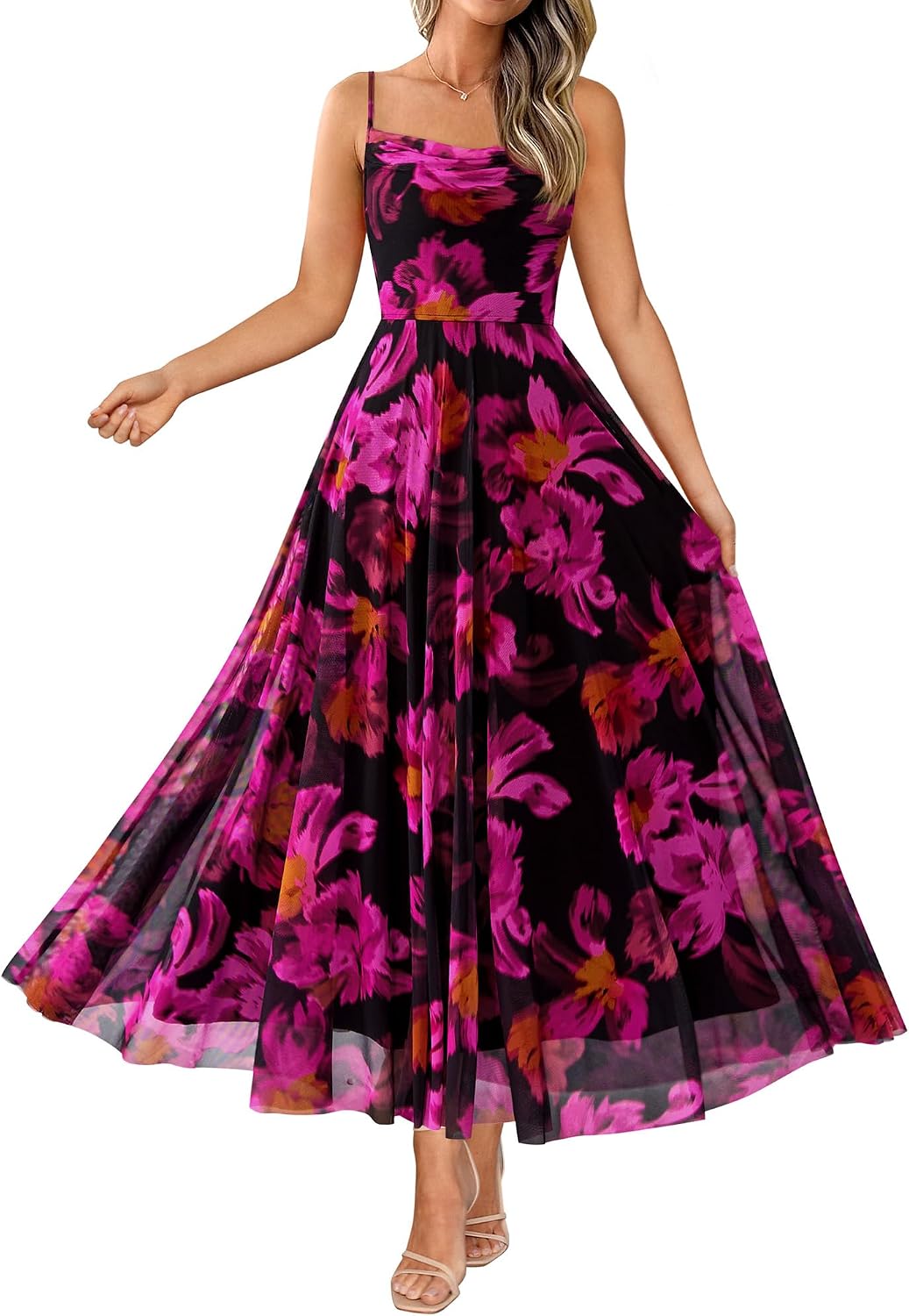 Floral Spaghetti Strap Maxi Dress in Floral Black Rose Red