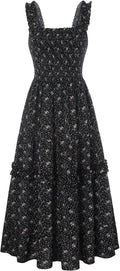 Floral Smocked Square-Neck Tiered Sundress in Black Floral