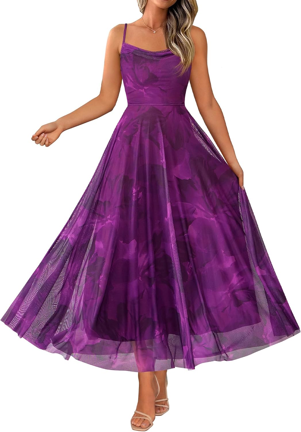 Floral Spaghetti Strap Maxi Dress in Floral Purple