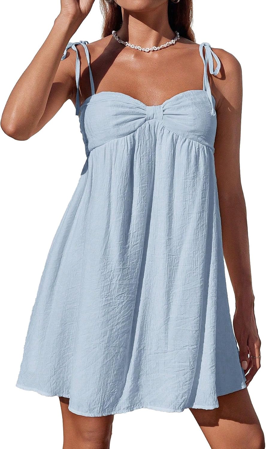 Spaghetti Strap Flowy Mini Sundress in Blue